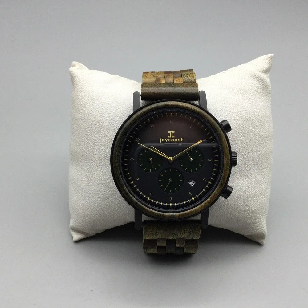 Joycoast Green Sandalwood Chronograph Mens Watch 44mm Wood Date New Battery 8